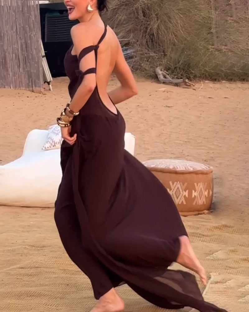 Fashion Shoulder Backless Dress