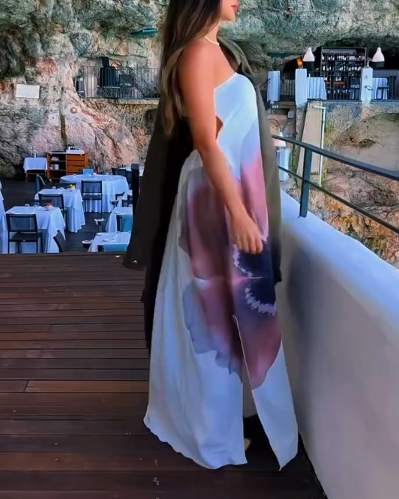 Fashion Strapless Backless Flower Dress