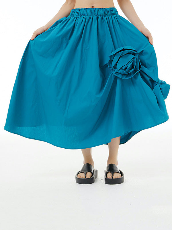 Loose Asymmetric Elasticity Solid Color Three-Dimensional Flower Skirts Bottoms