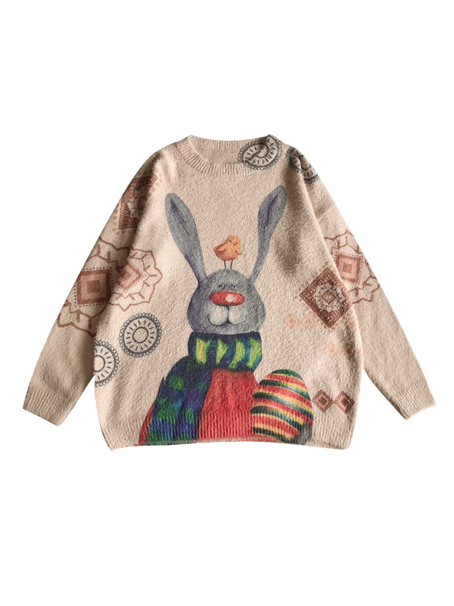 Cute Print Long Sleeve Round Neck Sweater