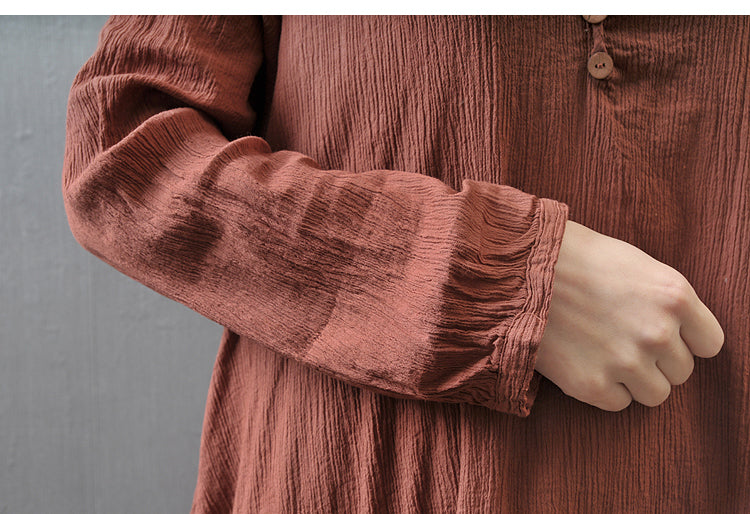 Literary Linen Fake Two Piece Long Sleeve Dress