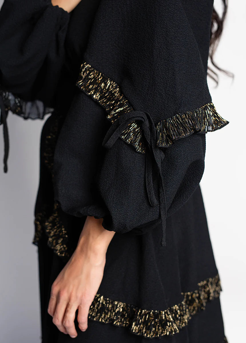 Women Long Sleeved Black Boho Dress