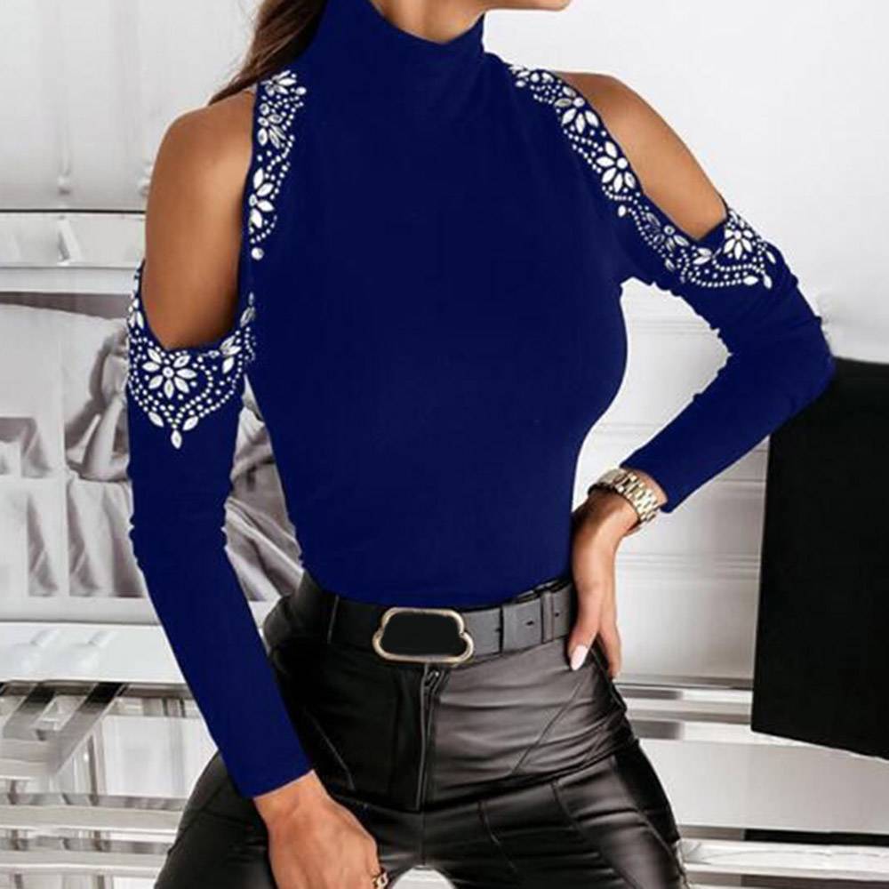 Long Sleeve Standard Plain Turtleneck Western Women's T-Shirt