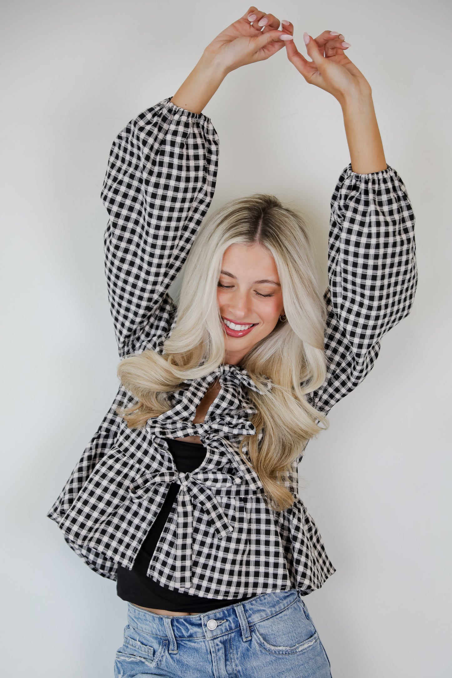Cutest Intentions Black Gingham Bow Blouse