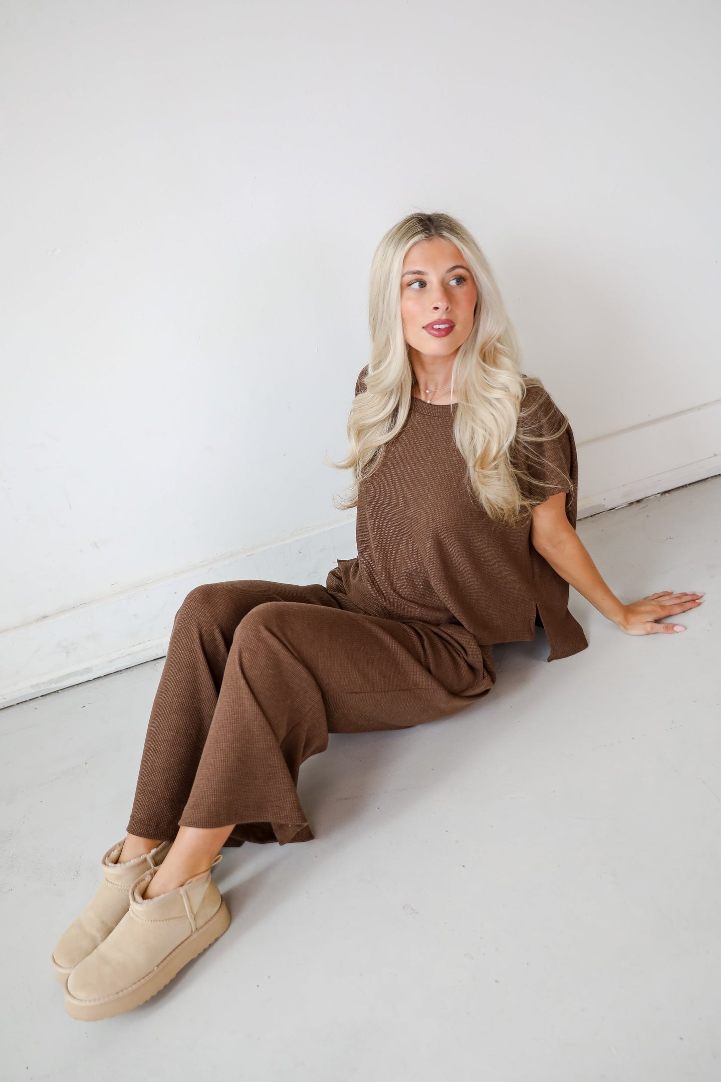 Cuddly Attitude Brown Waffle Knit Pants