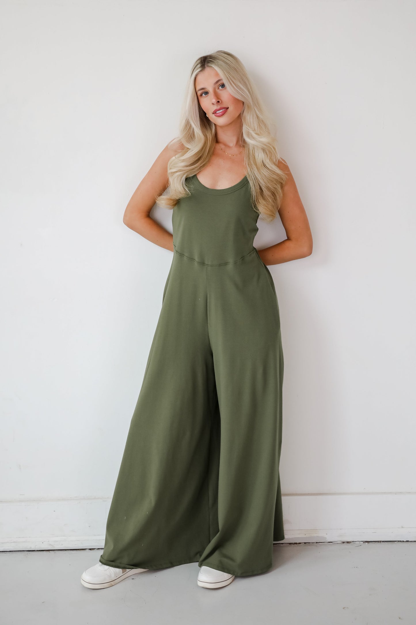 Effortlessly Delightful Olive Wide Leg Jumpsuit