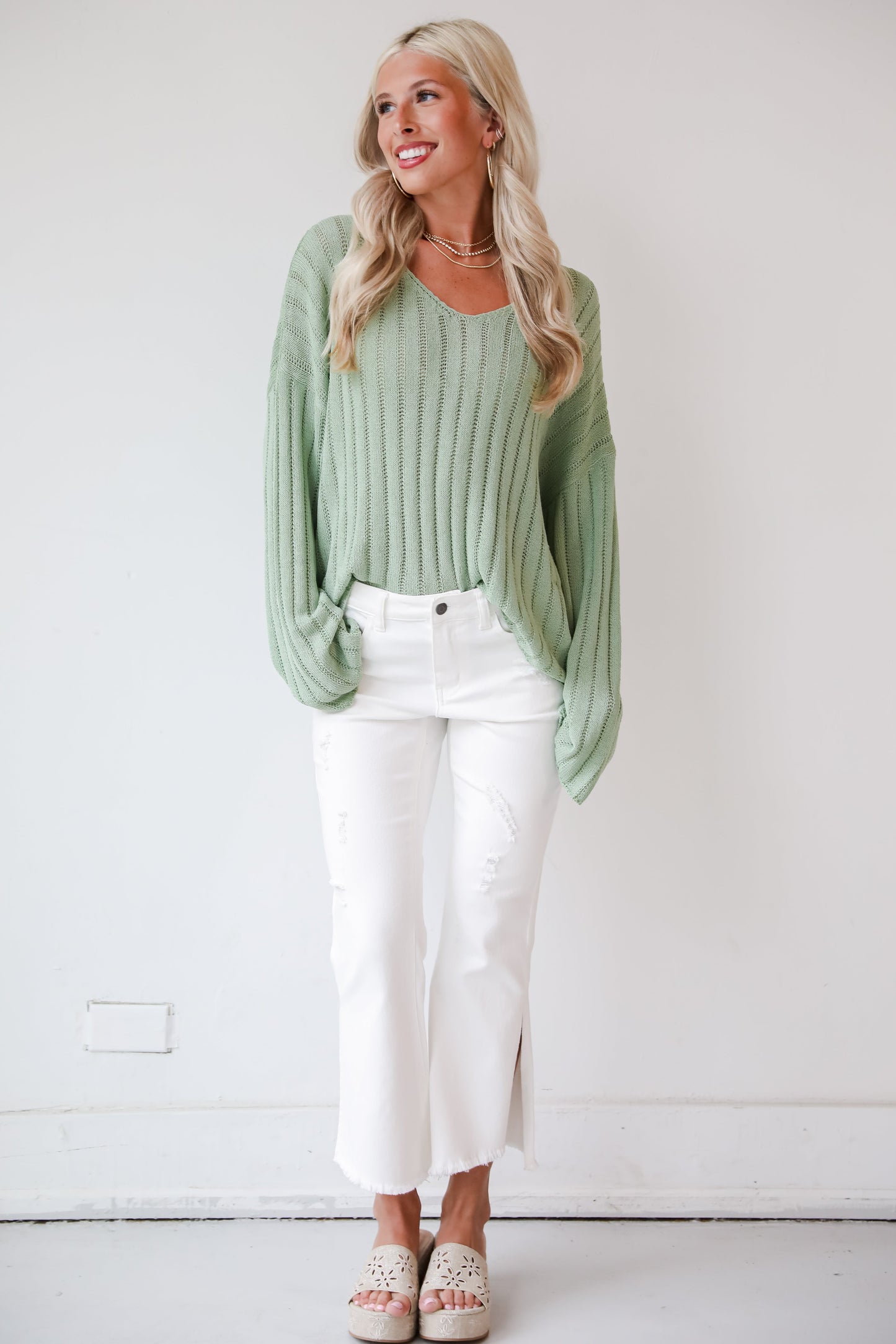 FINAL SALE - Elisa White Distressed Flare Jeans