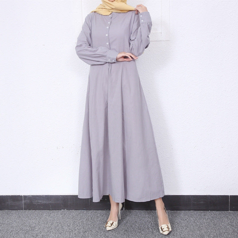 Simple Solid Color Stand Collar Maxi Dress