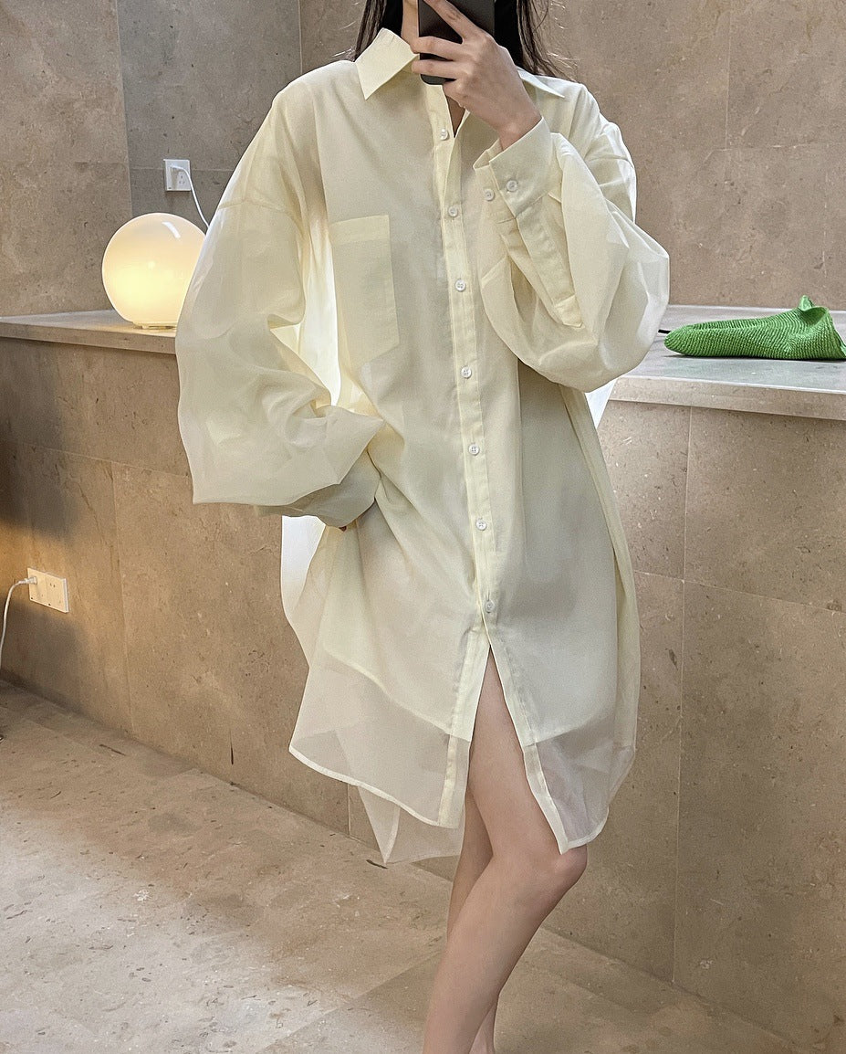 Loose Solid Color Lapel Long Sleeve Shirt