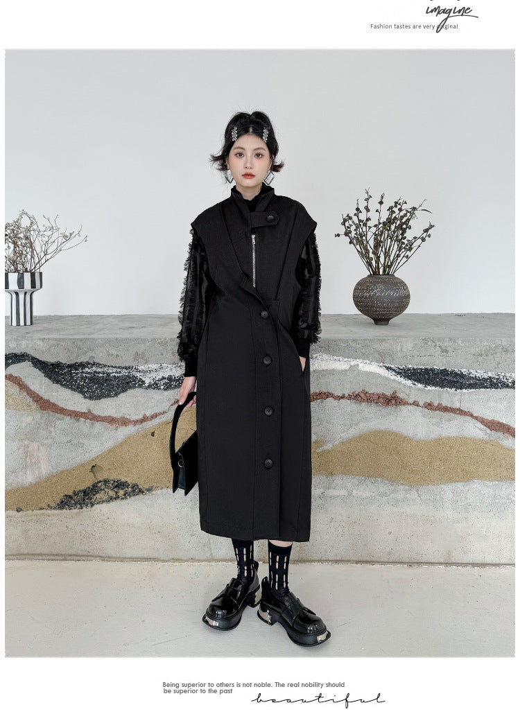 Dark Style Zipper Sleeveless Coat