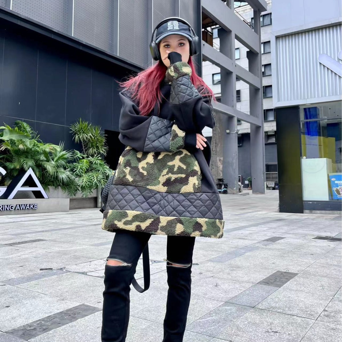 Special Splicing Thickened Camouflage Hooded Sweatshirt