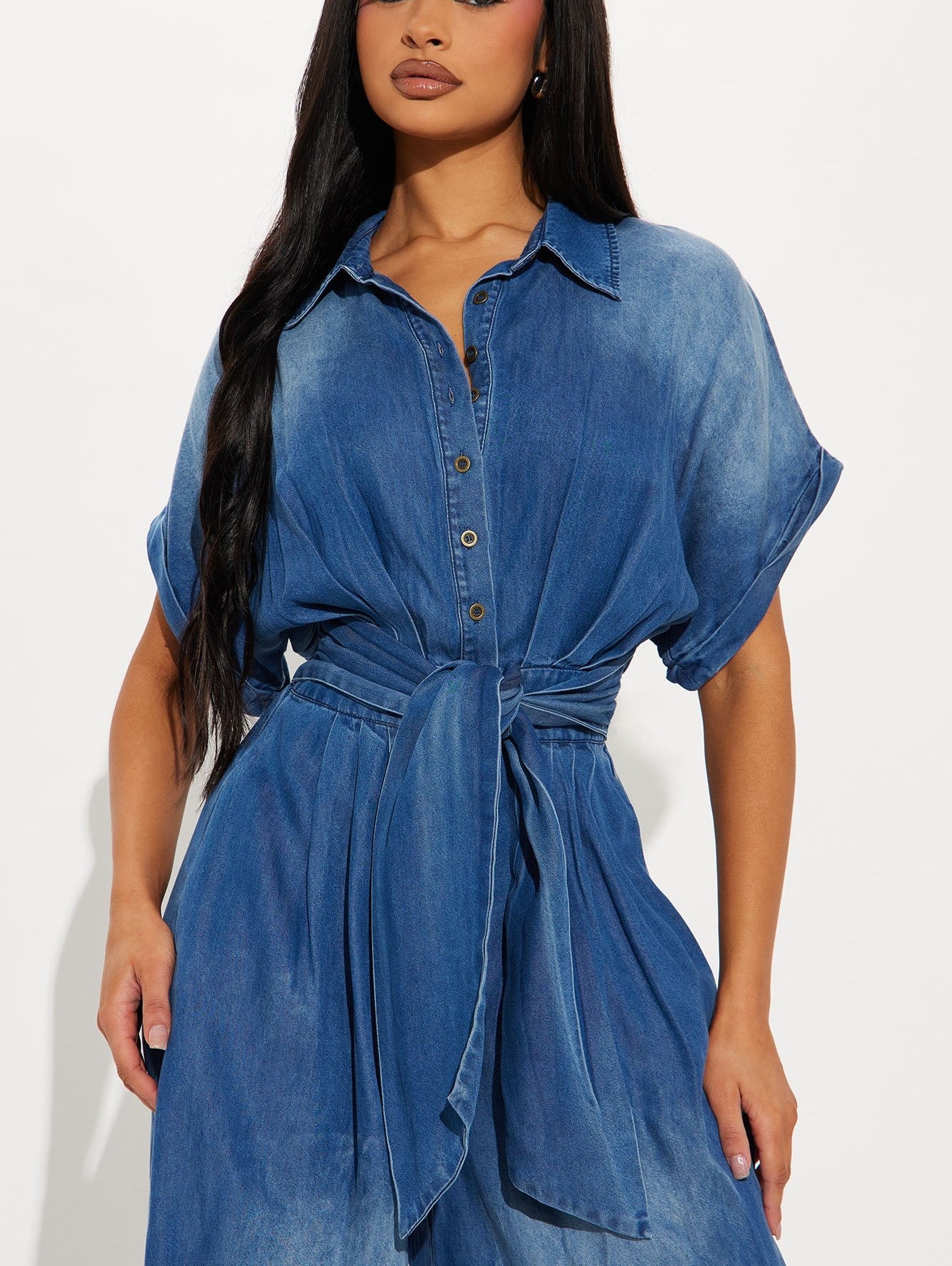 Casual Bat-Sleeve Tie-Waist Denim Wide-Leg Jumpsuit (Buy 2 Free Shipping)