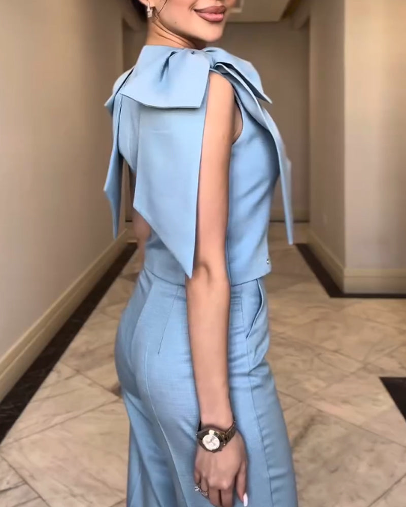 Fashion Commuter Lace-Up Top & Pants Two-Piece Set