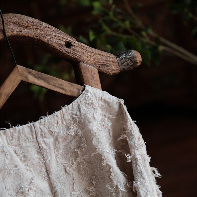 Versatile Cotton Linen Tassel Long Sleeve Blouse