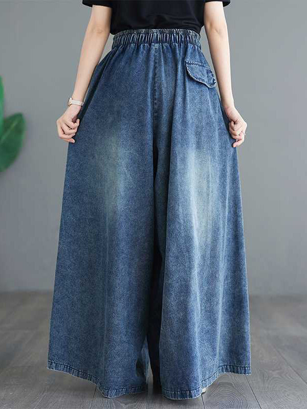 Loose Wide Leg Drawstring Split-Side Jean Pants Bottoms Trousers