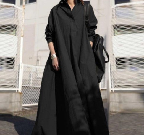 Urban Style Cotton Linen Long Sleeve Maxi Dress