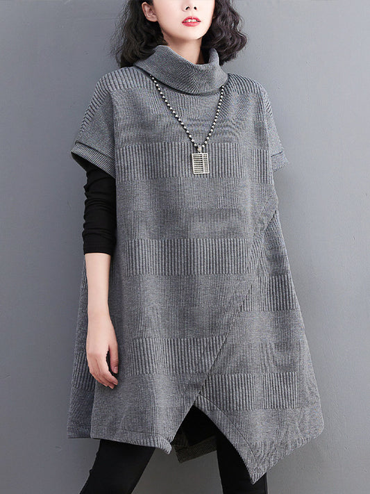 Loose Striped Turtleneck Knit Sweater Dress