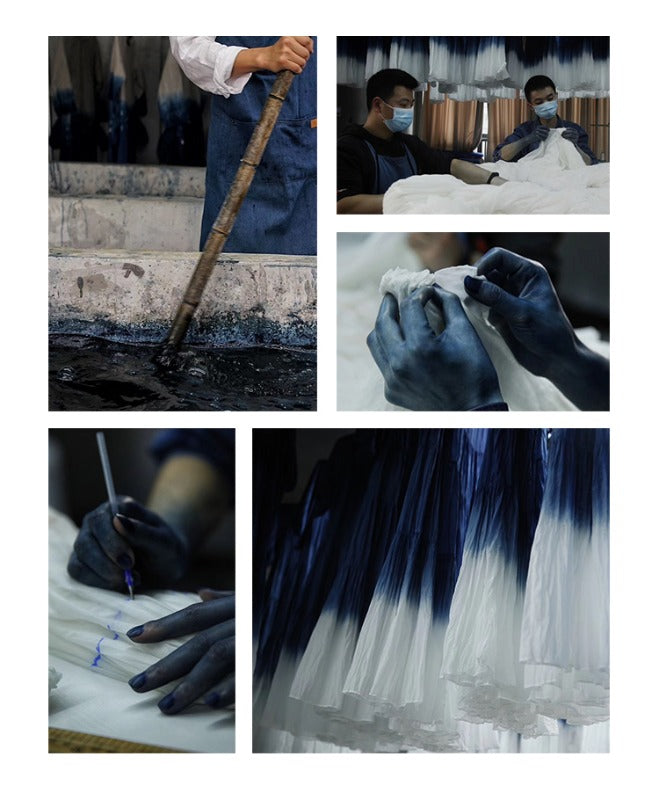 Literary Vintage Tie-Dye Gradual Loose Light Mulberry Silk Midi Dress