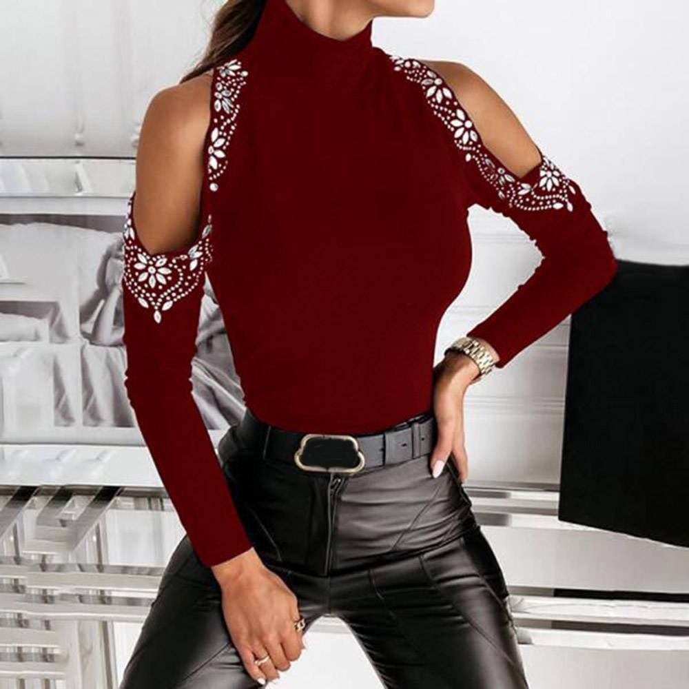 Long Sleeve Standard Plain Turtleneck Western Women's T-Shirt