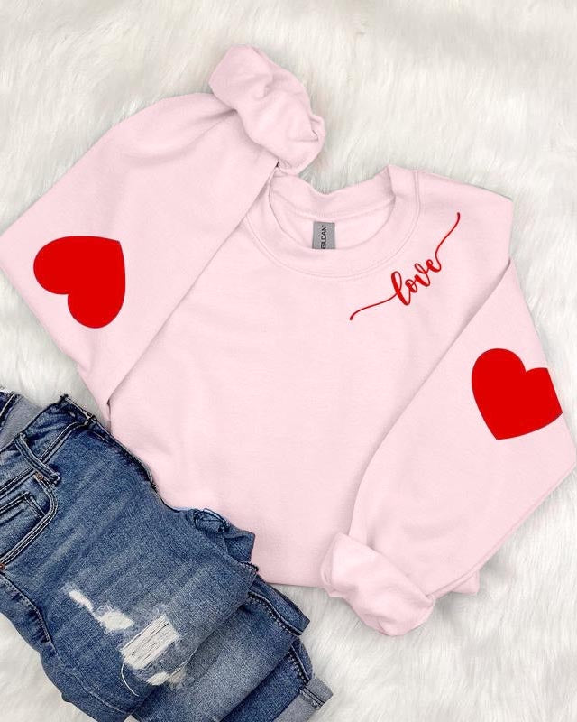 Loose Heart Pattern Crewneck Sweatshirt【Buy 3 Free Shipping】
