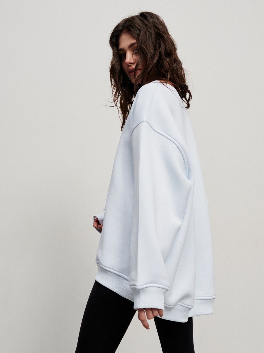 Round neck loose sweatshirt women's autumn winter Street solid color Oversize polar fleece pullover top