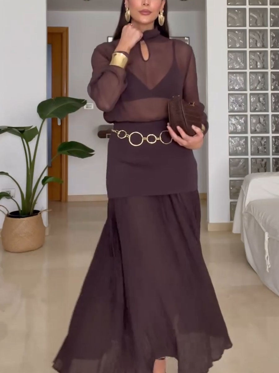 Fashionable see-through two-piece set