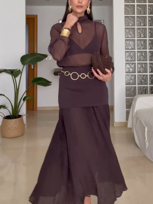 Fashionable see-through two-piece set