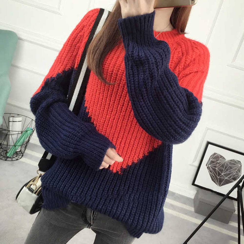 Patchwork Mid-Length Women's Sweater