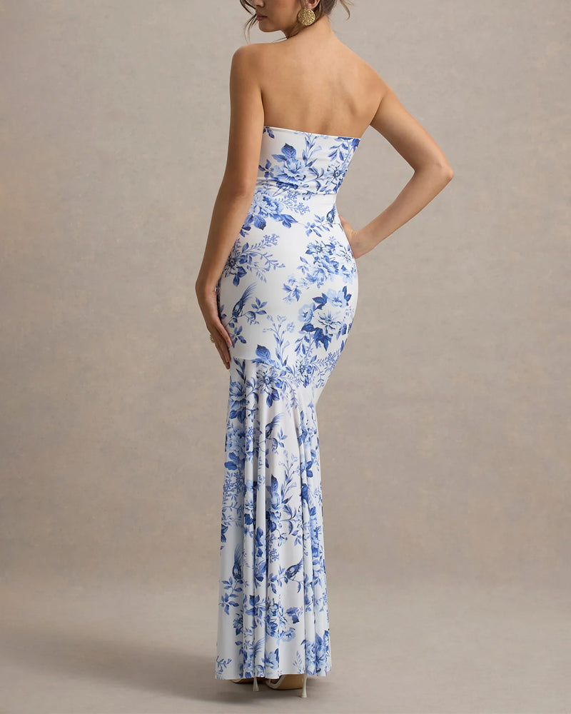 Elegant Strapless Fishtail Flower Dress