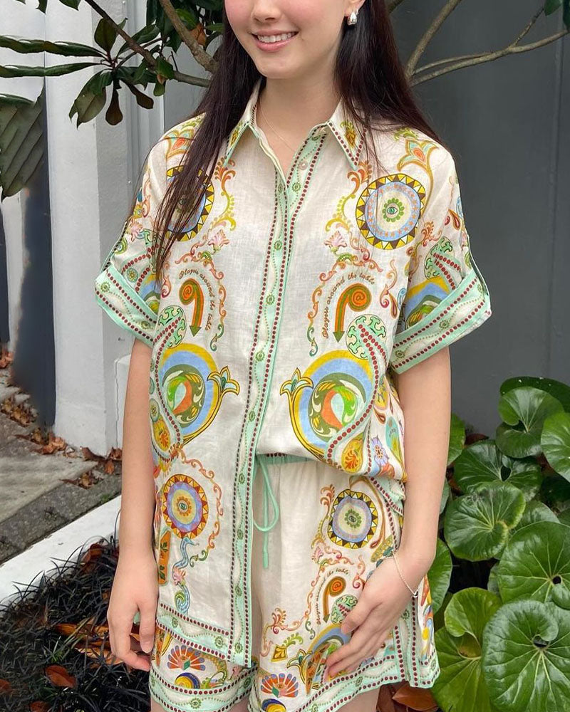 Abstract print casual two-piece set