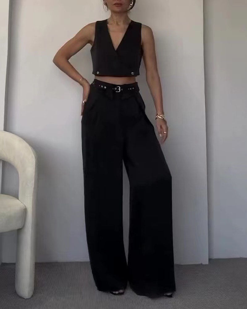 Fashion Commuter V-Neck Vest & Pants Two-Piece Set