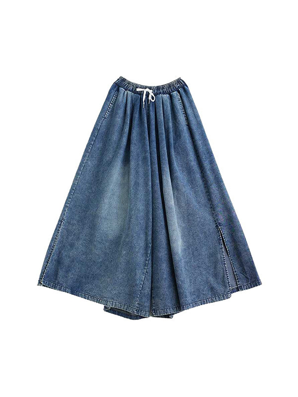 Loose Wide Leg Drawstring Split-Side Jean Pants Bottoms Trousers