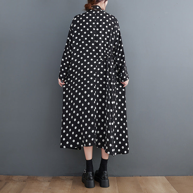 Literary Polka Dot Print Splicing Midi Dress