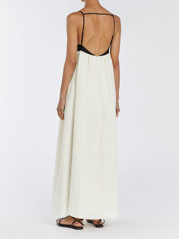 Bicolor Loose Backless Camisole Maxi Dress
