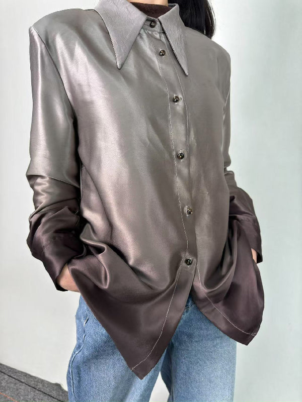 Long Sleeves Buttoned Gradient Lapel Blouses&Shirts Tops