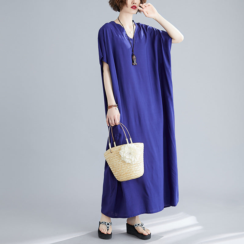 Loose Cotton Solid Color Maxi Dress