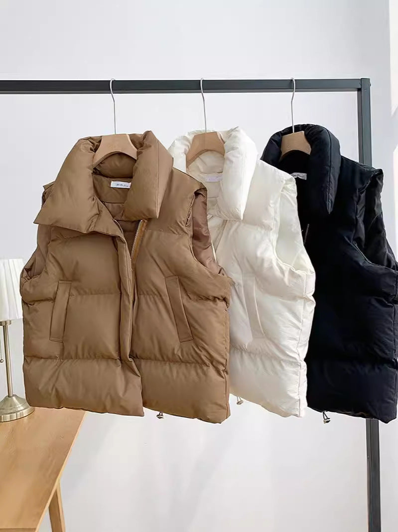 Foreign Trade Autumn and Winter New Down Cotton Vest Women's Short Outer Wear Korean Style Vertical Collar Cotton-padded Jacket Vest Waistcoat