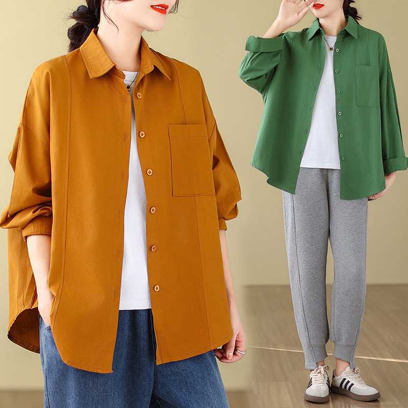 Literary Solid Color Long Sleeve Shirt