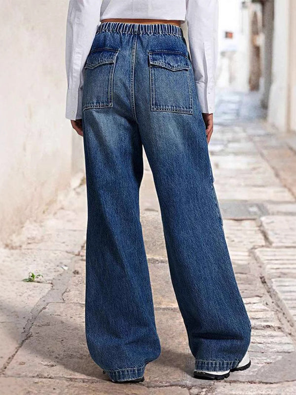 High Waisted Loose Drawstring Elasticity Gradient Jean Pants Bottoms