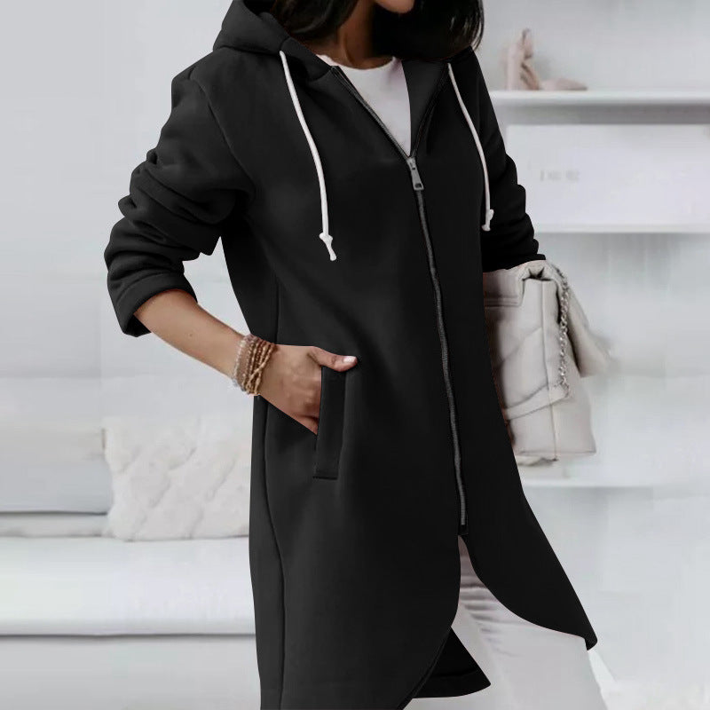 Simple Zipper Hooded Long Sleeve Outwear