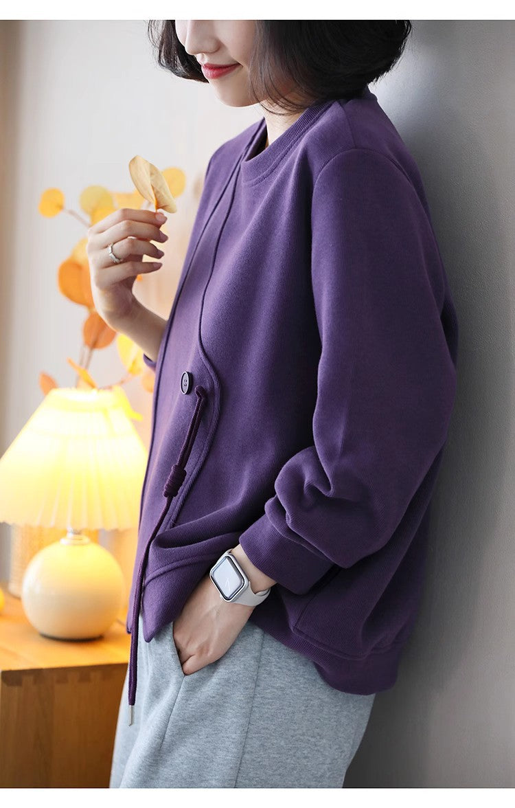 Casual Solid Color Splicing Long Sleeve Sweatshirt