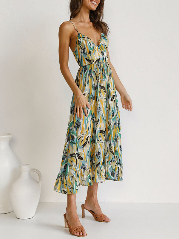 Tide Printed Ruffle Hem Camisole Midi Dress