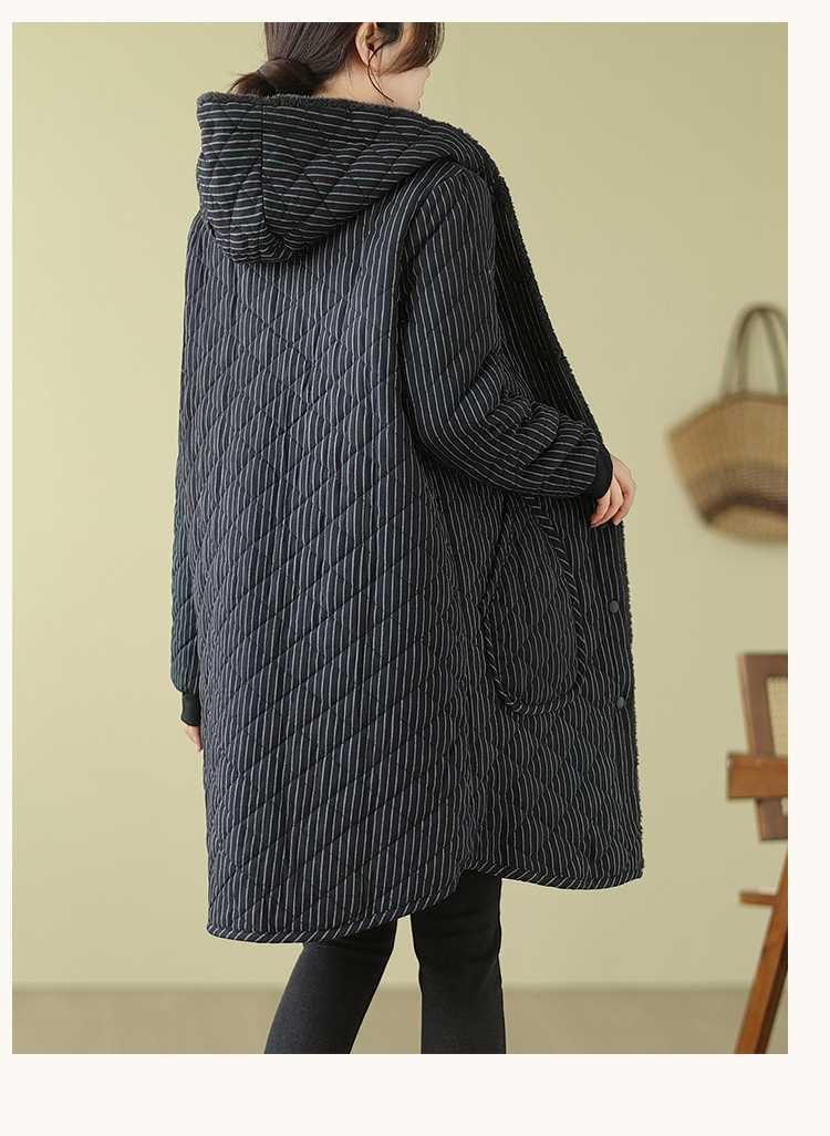 Vintage Warm Thickened Striped Hooded Coat