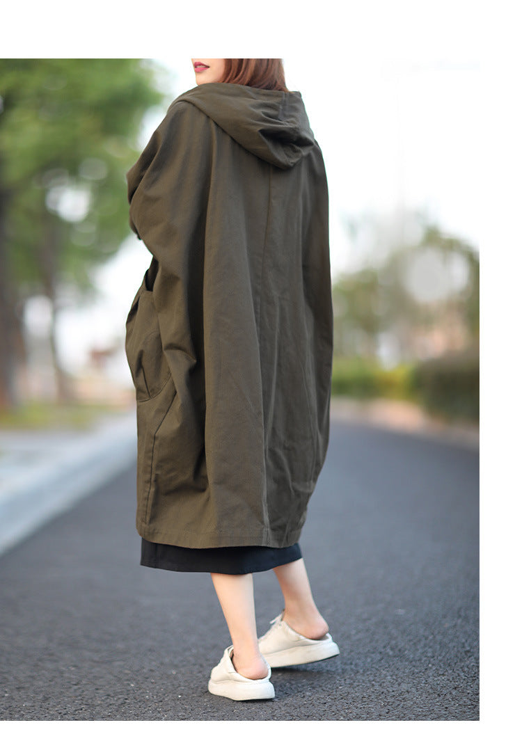 Cool Solid Color Hooded Long Windbreaker Coat