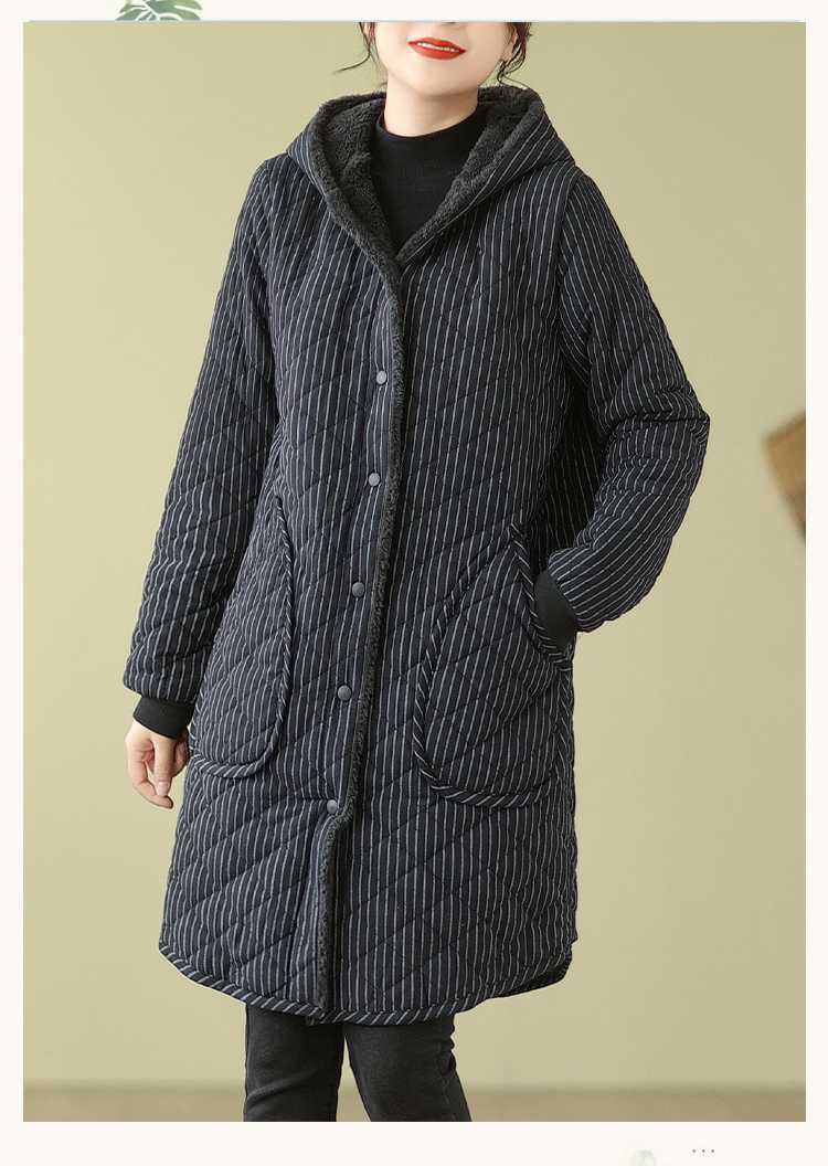 Vintage Warm Thickened Striped Hooded Coat