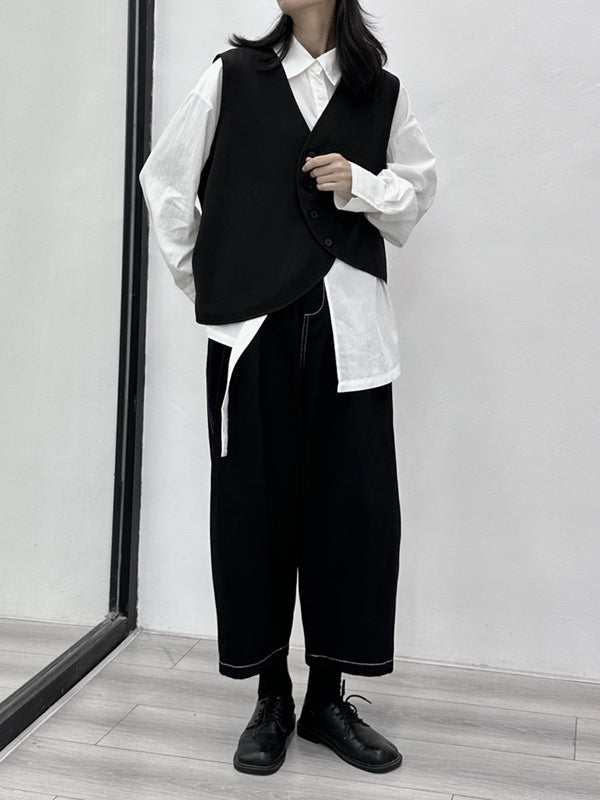 Harem Pants High Waisted Elasticity Pleated Split-Joint Ninth Pants