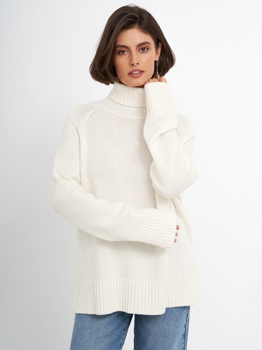 Turtleneck sweater autumn and winter elegant commuter solid color raglan sleeve women's knitted blouse