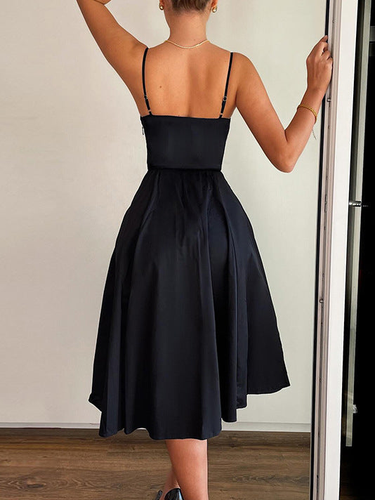 Spaghetti Strap V Neck High Waist Maxi Dress