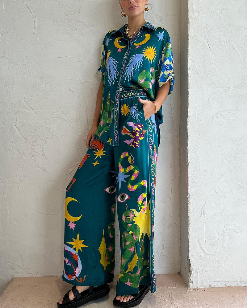 Fashion Art Graffiti Print Casual Two-piece Set