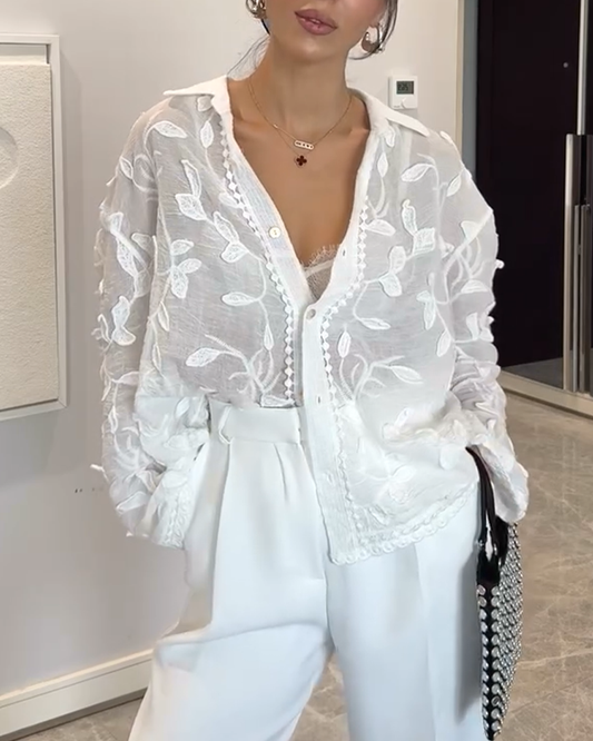 Delicate Embroidery Floral Casual Top